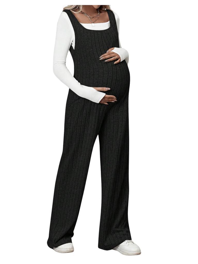 Pregnant Women's Jumpsuit for Autumn and Winter, New Knitted Overalls with Loose Belly Support, Slimming Maternity Clothing