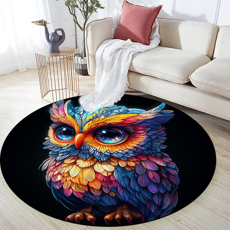 Owl Artwork Round Area Rug,Carpet Rug for Living Room Bedroom Sofa Playroom Decor,Non-slip Floor Mat