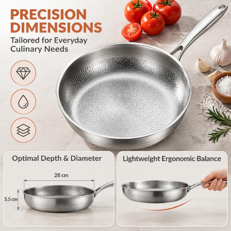 26/28/30Cm Titanium Uncoated Frying Pan, Fish‑Scale Hammer Pattern Healthy Cookware For Home Kitchen Cooking