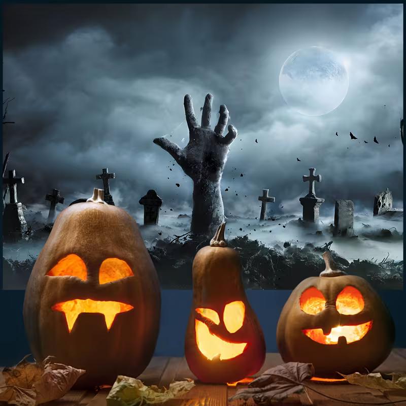 2D Dark Graveyard Night Backdrop for Horror & Spooky Themed Events