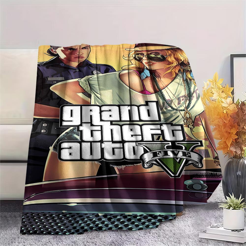 1 ks Flísová deka s potiskem Grand Theft Auto, Vysoce kvalitní, Pro všechna roční období, Domácí dekorace, Teplo a pohodlí, Perfektní jako vánoční dárky