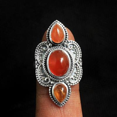 Karneol Handgemachter Ring Massiver 925 Sterling Silber Schmuck Statement Ring