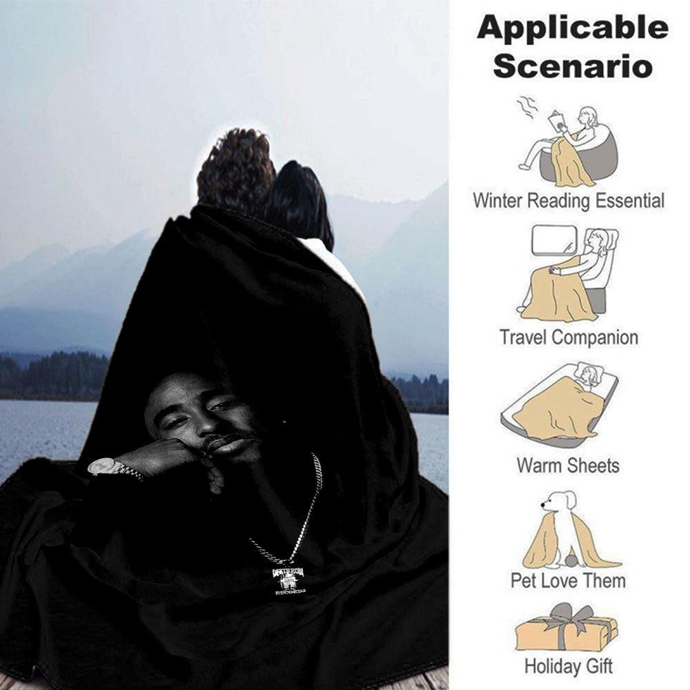 1pc 2PacHip Hop Blanket Soft Lightweight All Season Multi Purpose Throw for Sofa, Bed, Office & Picnics, French Style with Iconic Album Art & Quotes