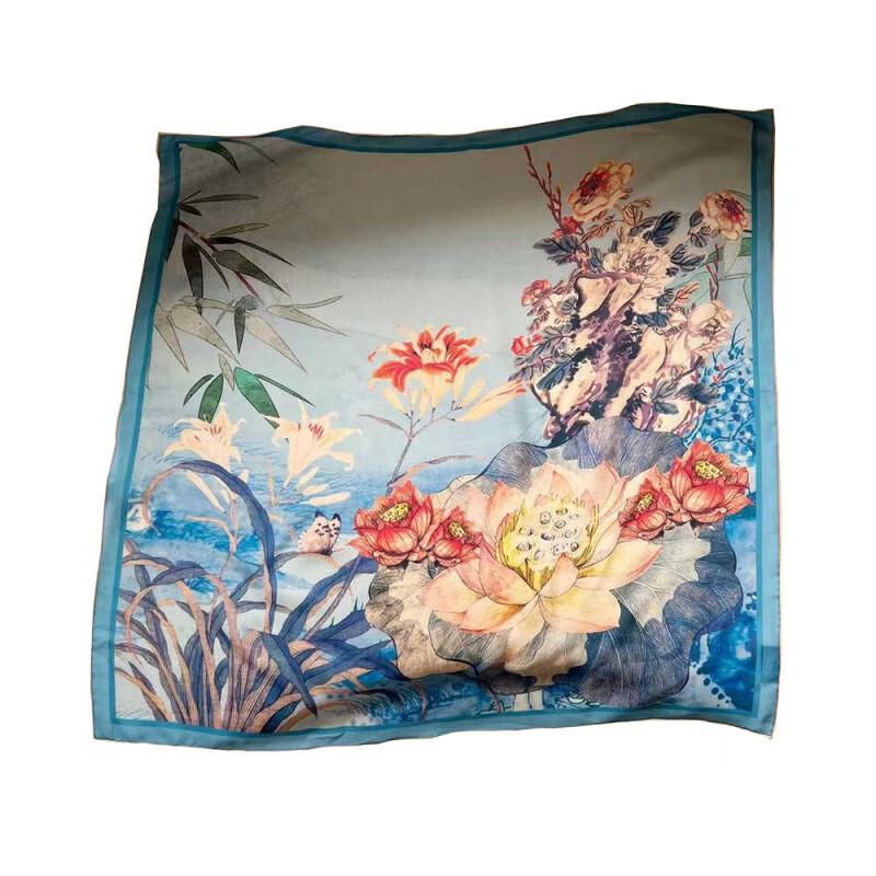 NINA SOLOR Summer Lotus Pond Botanical Silk Scarf