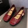 Soft leather temperament thick heel single shoes women's 2025 new autumn French Mary Jane shoes beautiful red women's small leather shoes
