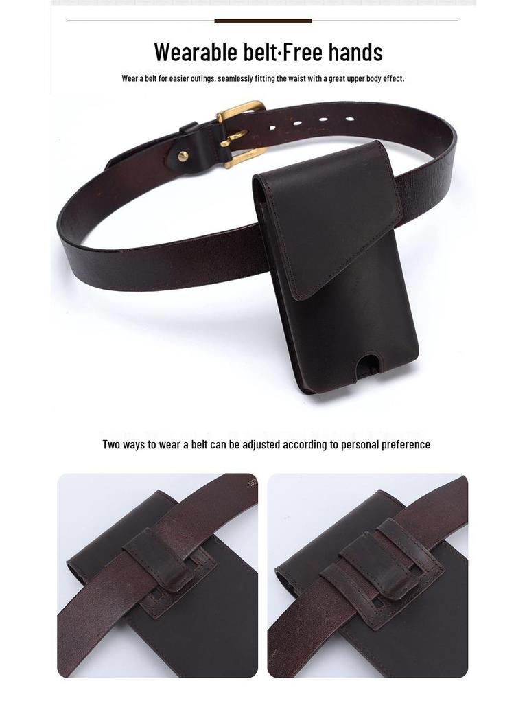 Chao Niu Vertical Style Cowhide Leather Waist Bag - Outdoor Tactical Phone Holder for Men
