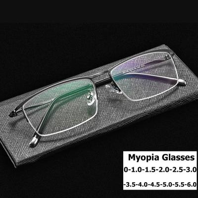 Unisex Metal Half Frame Minus Glasses Vintage Retro Men'S Business Myopia Eyeglasses Finished Optical Near Sight Eyewear Diopter