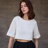 European-American Women's Summer Linen Round Neck Mid-Sleeve Top: Casual Cool T-Shirt