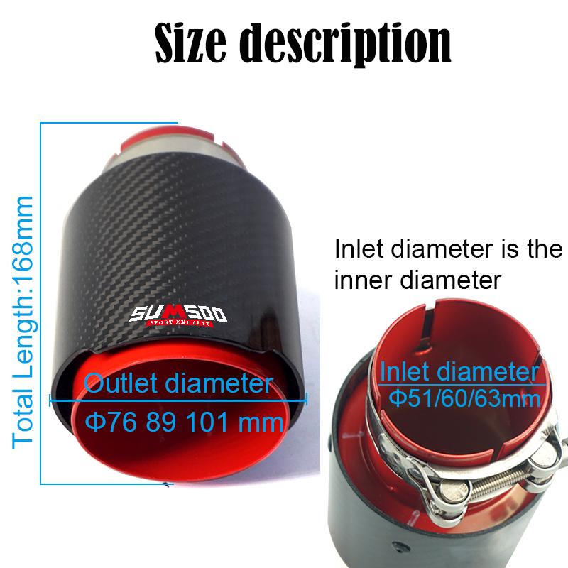 SUMSOO genuine red/blue stainless steel glossy carbon fiber car exhaust pipe modified universal accessories muffler tail tip