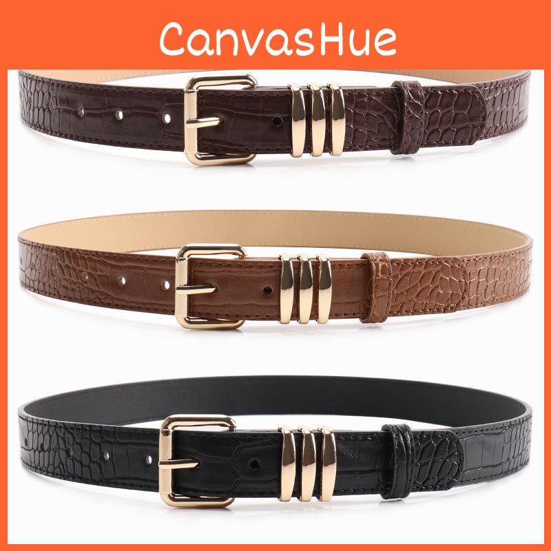 Womens Minimalist Pu Leather Belt With Alloy Pin Buckle And Vintage Stone Detail For Daily Wear