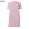 ZANZEA Womens Casual Round Neck Summer Short Sleeve Dress