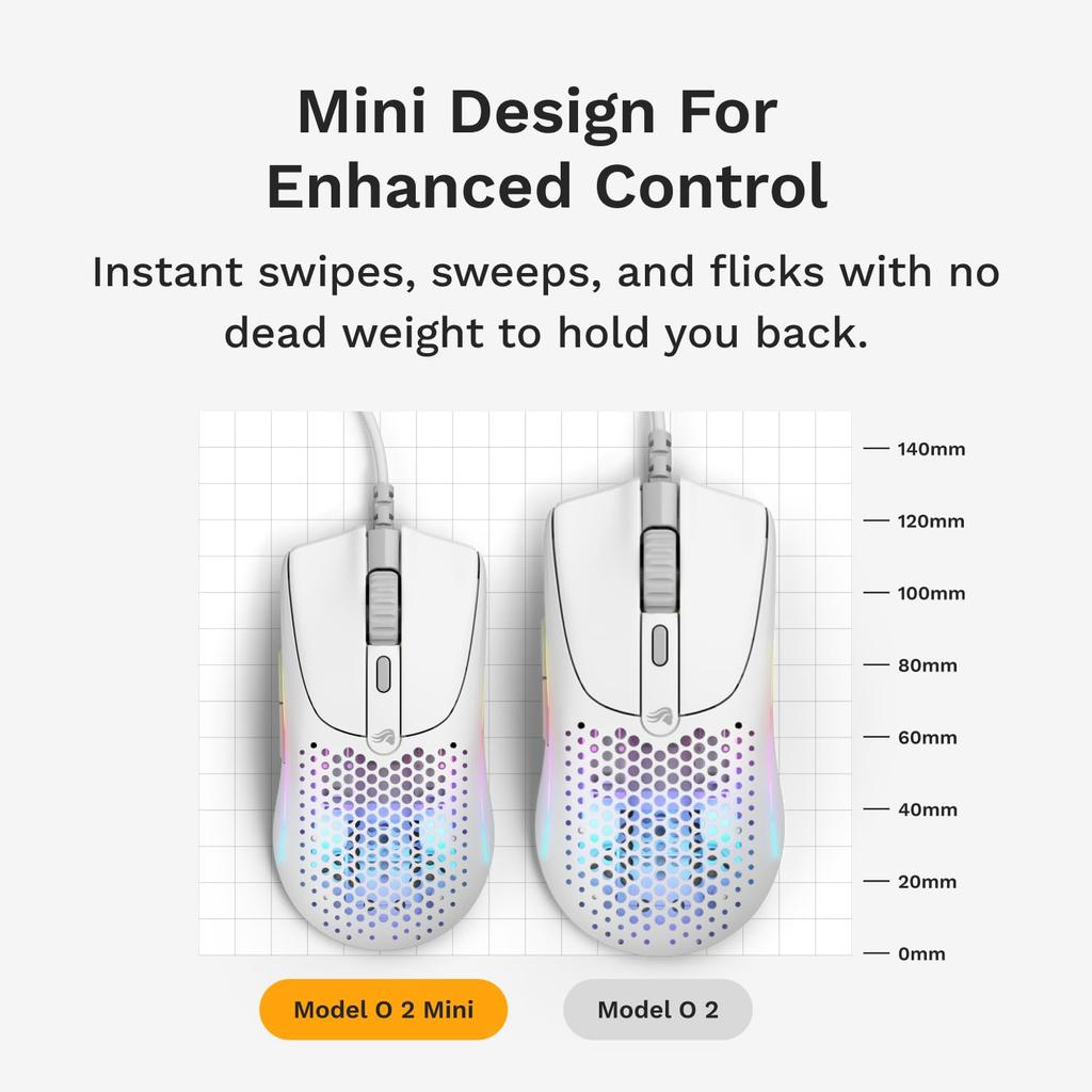 Glorious Model O 2 Mini Matte White Lightweight Wired Gaming Mouse GLO-MS-OMV2-MW MS0739
