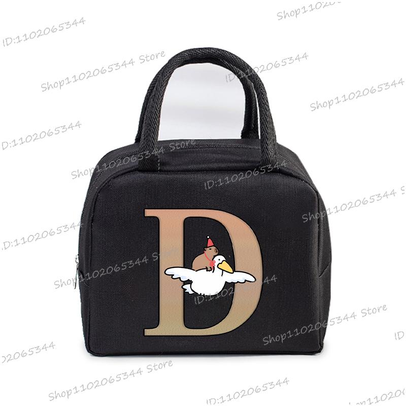 1Pc Cartoon Capybara Alphabet Portable Lunch Bag Women Men Portable Food Insulation Package Funny Capybara Letter Kid Lunch Bags