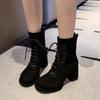Women's heightening rough cotton round head suede new small back zipper boots straps autumn and winter fashion boots high heel
