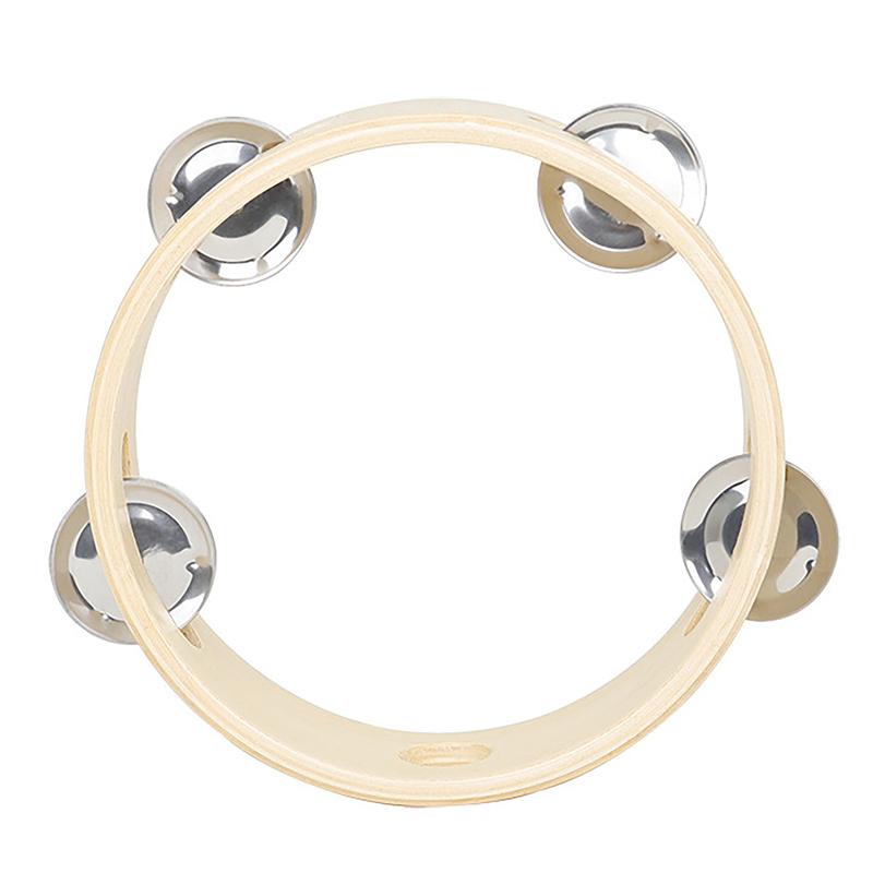 6 Inch Handbell Tambourine Metal Wooden Rattle Ball Percussion Hand Party