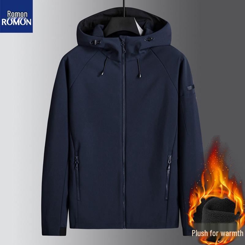 

Мужская куртка софтшелл свободного кроя с капюшоном - Легкий флис для осени/зимы, Ветрозащитная, Большого размера, Повседневный стиль 4XL (201-220 jin)