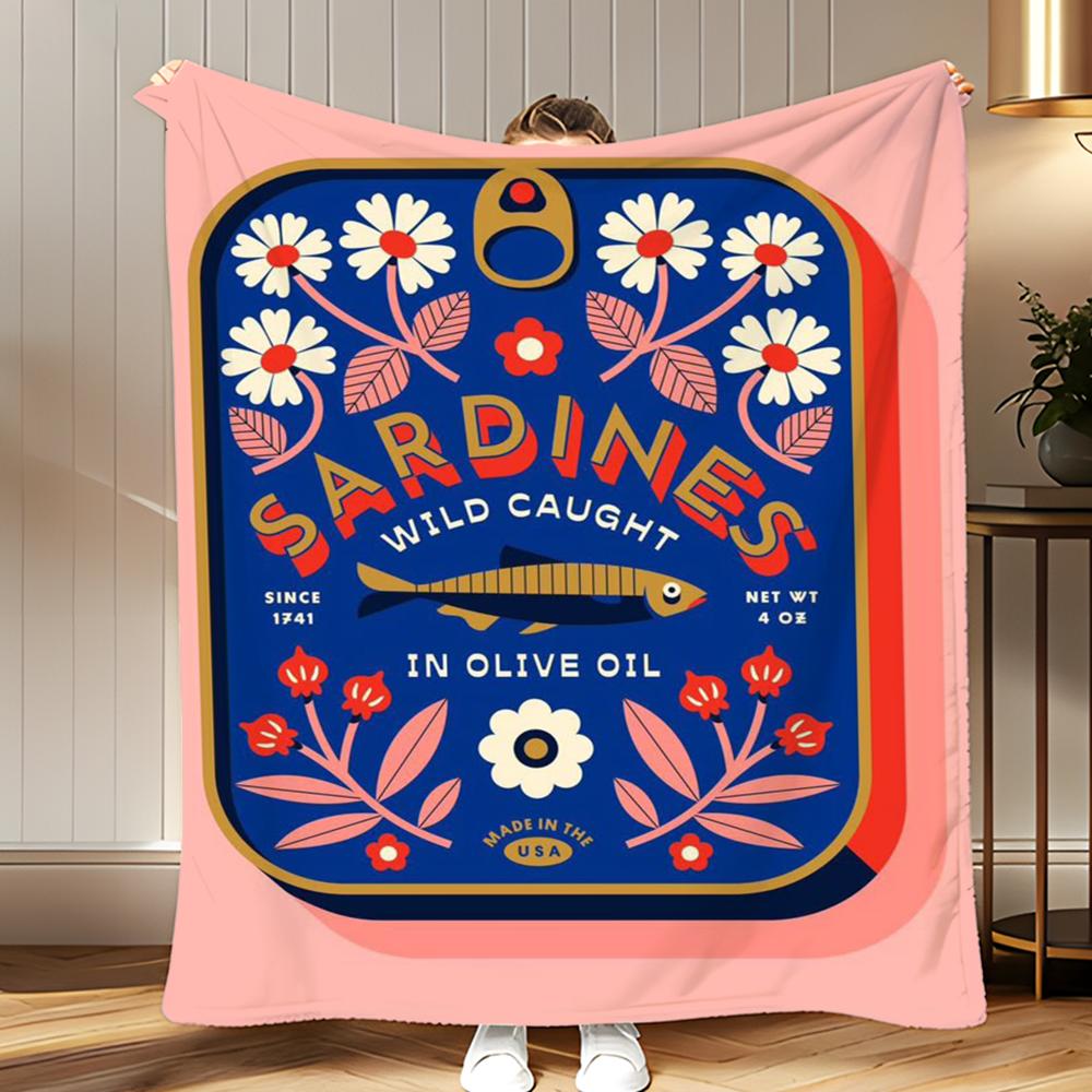 

Pink Cherry Blossom Can Sardine Tomato Throw Soft Coral Fleece Blanket 310gsm Fluffy Warm Throw for Sofa Bed Couch Bedroom Decor 75x100cm