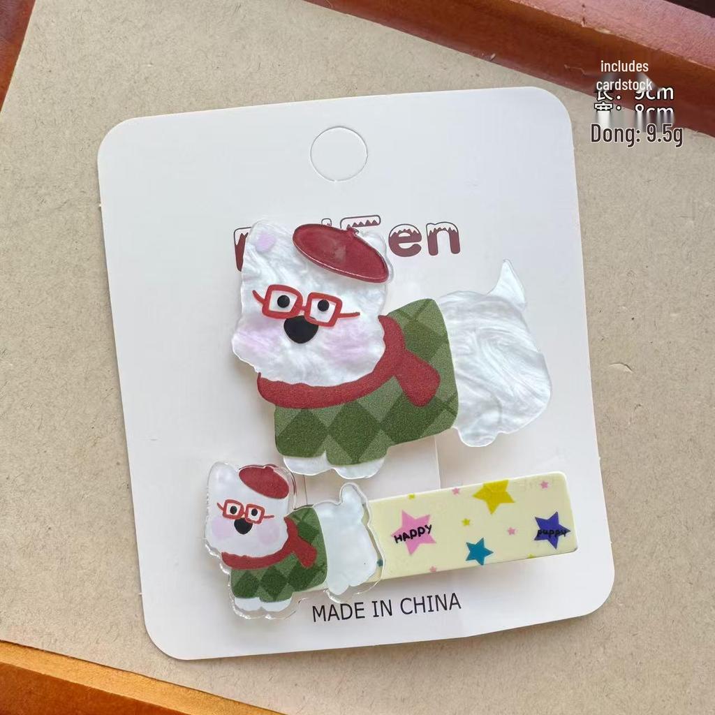 Cartoon Acrylic Kitten Puppy Hair Clip - Versatile Girly Duckbill for Children's Flyaway Bangs