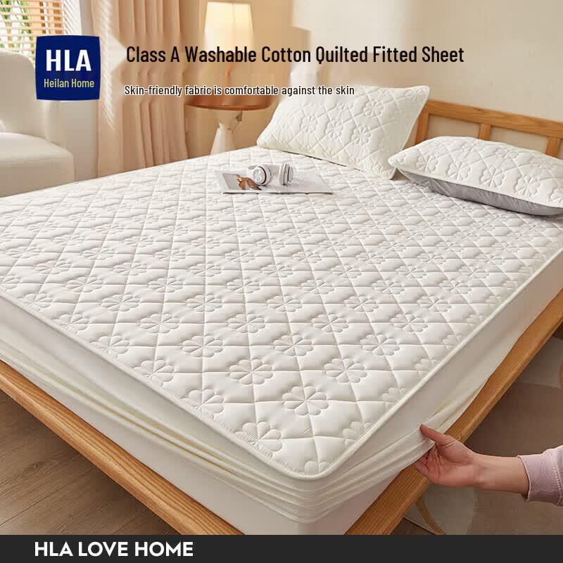 HLA Washed Cotton Quilted Fitted Sheet & Pillowcase Set