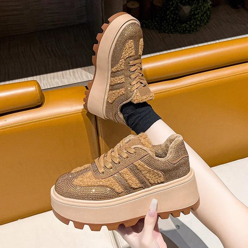 

Fashion 2024 Hot Sale Shoes Female Lace Up Women s Vulcanize Shoes Warm Women Sneakers Crystal Round Toe Platform Ladies Casual Shoes 35