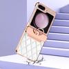 For Samsung Galaxy Z Flip5 5G Imprinted PU+PC Phone Case Rhinestone Decorated Ring Kickstand Phone Cover