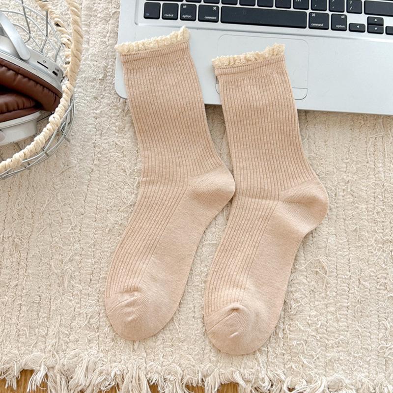 

Ретро Носки Encore Красные Однотонные, Средней Длины, Махровые Носки для Женщин, Сладкая Кружевная Отделка, Универсальные Носки 1 pair