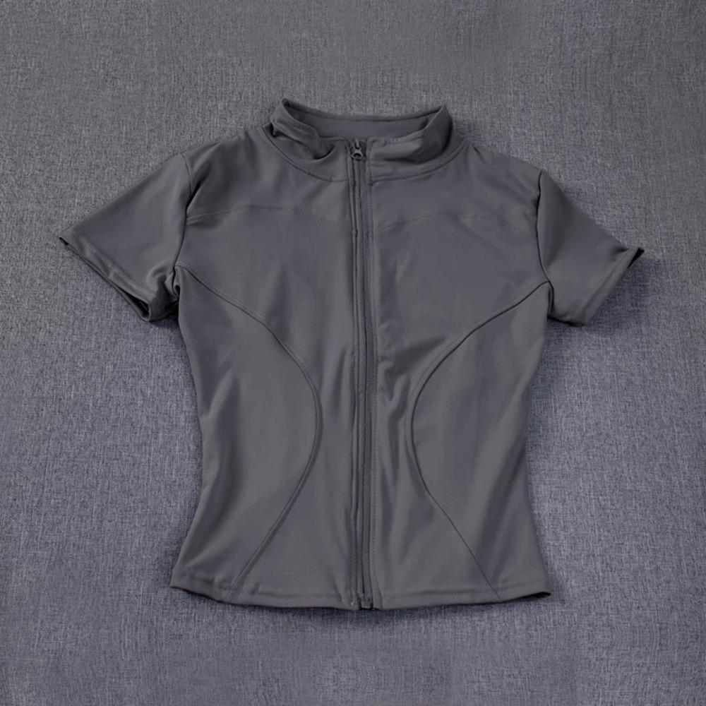 High-Quality Women's Yoga Shirts - Quick Drying Slim Fit Short Sleeve Full Zipper Standing Collar Workout Tops