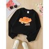 Girls' Soft Crewneck Sweatshirt, Cute Rabbit-Shaped Bread Print Design with Creative Print, Casual All-Match for Fall Winter, Ideal Holiday Present