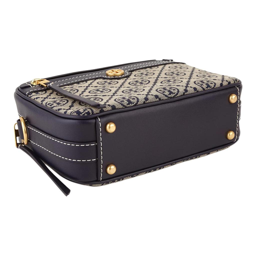 Tory Burch T Monogram Canvas Adjustable Detachable Shoulder Strap Camera Bag Women Shoulder Bag Dark-Blue-Denim 79356-405