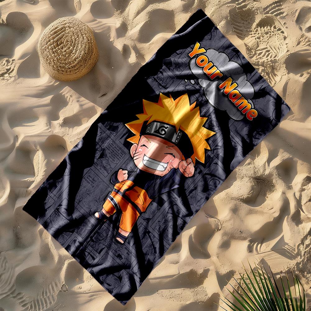 Naruto Character Customize Text Beach Towel Quick-Dry Soft Microfiber
