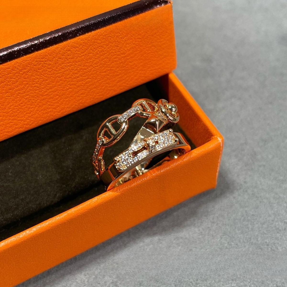 Высокая версия H Домашний замок Пряжка для ремня Трехколечный кольцо Кольцо с бриллиантом из высокоуглеродистой стали Легкая роскошь Высококачественное кольцо No. 6 розового золота