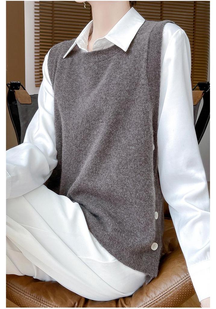 Women's Loose Pure Wool Square Neck Vest - Autumn 2024 New Layering Knit Sweater Shawl Top