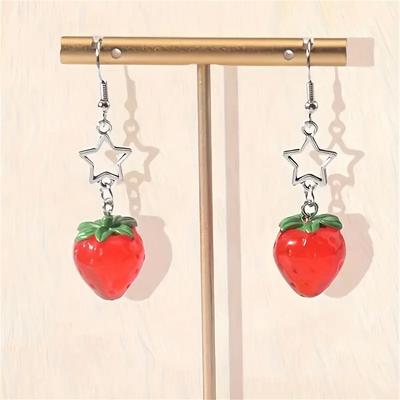 Süße Ohrringe aus Legierung mit Erdbeer- und Sternmotiv im Y2K-Stil für Damen, alltägliches Modeaccessoire, perfekt für Partys und als lässige Dekoration.