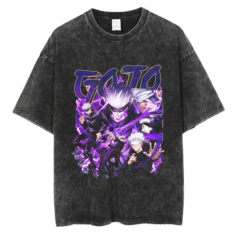 Hot Anime Jujutsu Kaisen Satoru Gojo Graphic Print Tshirt Men Women Washed Cotton Tshirts Harajuku Male Oversized T Shirt