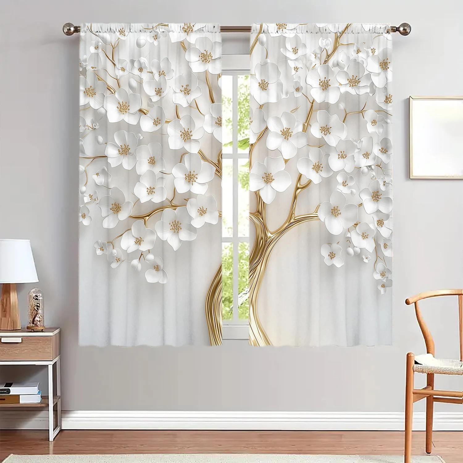 

Set Of 2 Artistic Relief Flower Printed Curtain Home Decoration Curtains All Season Decorative Made Polyester W100*H70(CM)-Grommet top&1PCS