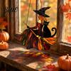 Witch And Black Cat Decor Vintage Halloween Decoration Acrylic Window Hanging Ornaments Polished Edge Rustic Farmhouse Tree Decor Party Supplies
