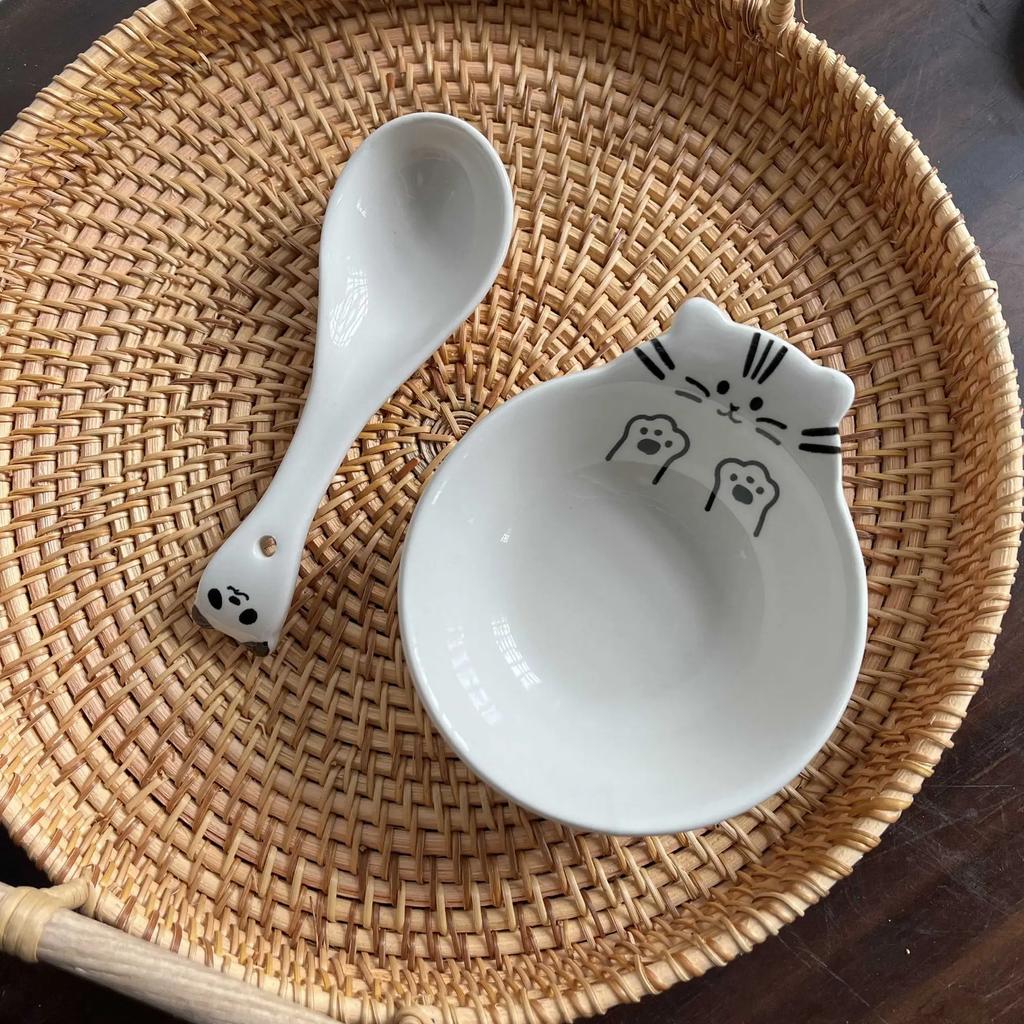 Cartoon Relief Ceramic Bowl, Household Kitchen Sauce Dish, Spoon, Seasoning Bowl, Hot Pot, Barbecue Flavor Dish Ceramic Bowl