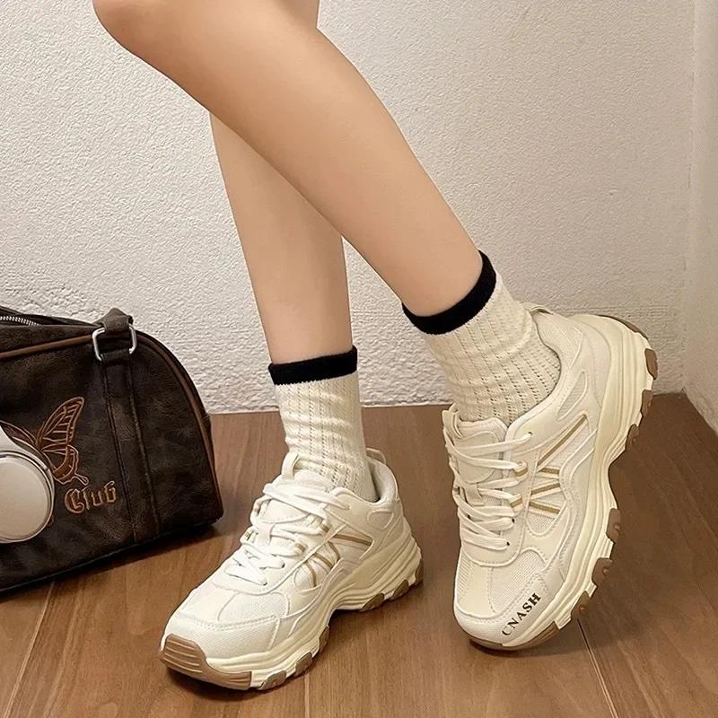 Retro Thick Sole Dad Shoes for Women 2024 Spring New Lightweight Soft Sole Wear Resistant Casual Sports Shoes Sneakers