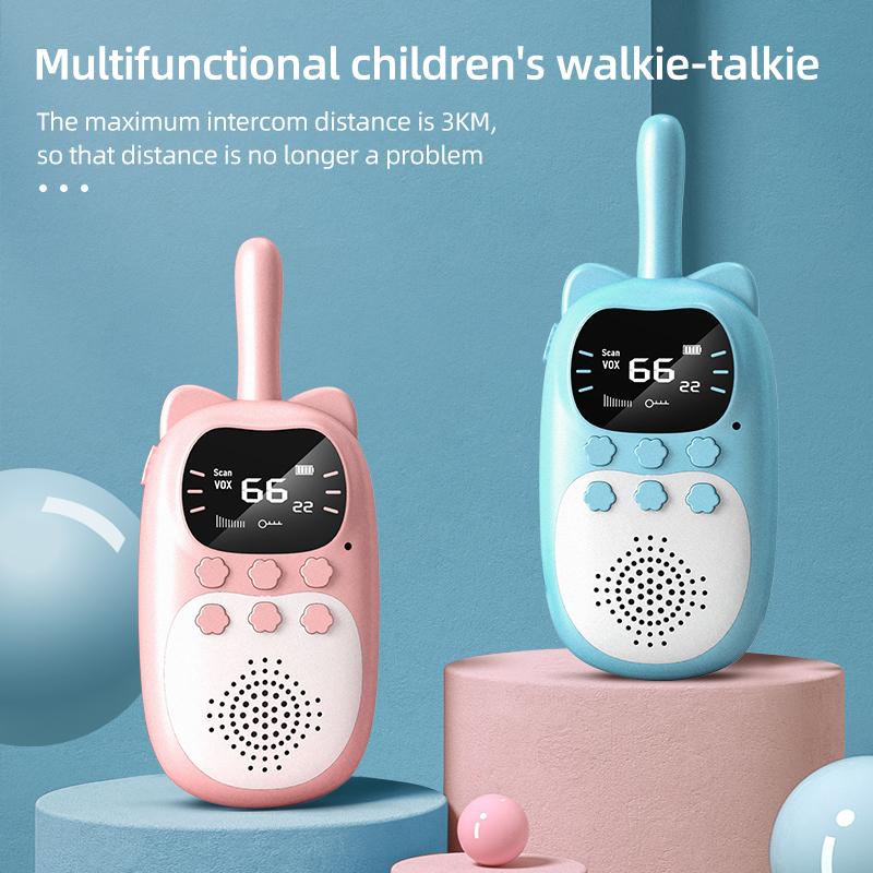 2PCS Kids Walkie Talkie Mini Phone Call Cartoon Talkie Walkie Toys 22 Channels 2 Way Radio 3KM UHF Radio Interphone Toy Gifts