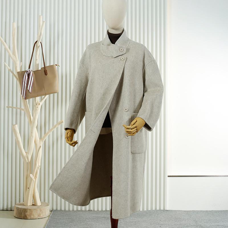 New long stand-up collar wool double-sided woolen coat temperament loose wool coat women
