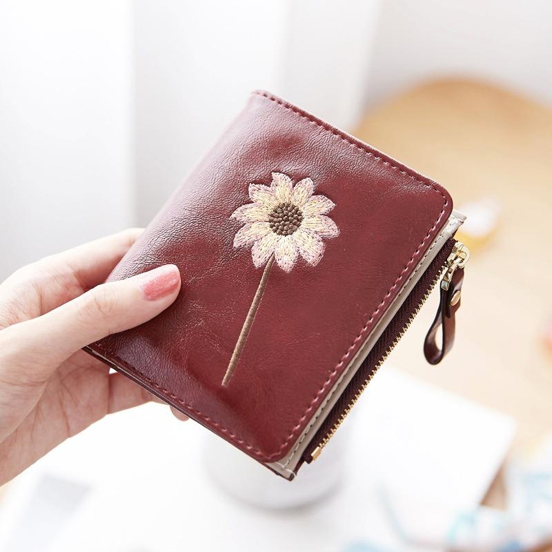 Flower Embroidery Purse Small Walet Credit Card Holder Money Bag