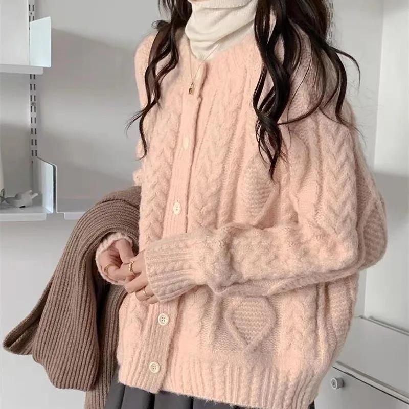 Cardigan Women Loose Threaded Top Single Breasted O-neck Sweater Warmth Fashion Long Sleeve Knit Sweater Autumn Winter Outerwear