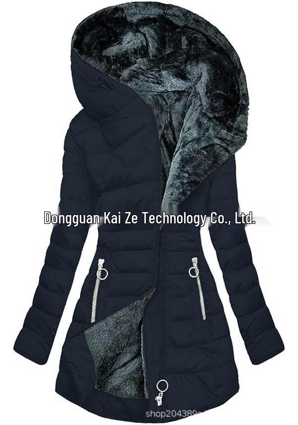 Mid-Length Slimming Hooded Jacket - Women's Thickened Cotton with Velvet Lining