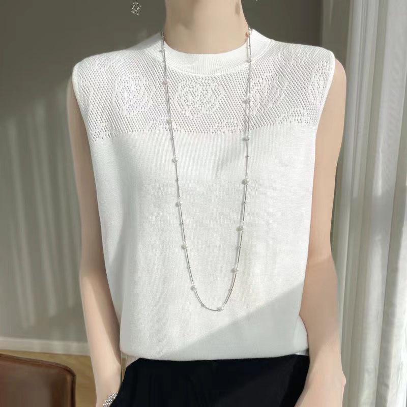 Women's 2024 Spring Ice Silk 3D Crochet Knit Vest – Loose, Round Neck, Short Style
