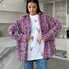 Moda casual europea e americana classico cotone a quadri con revers cardigan lungo ampio a maniche lunghe camicia versatile per pendolari