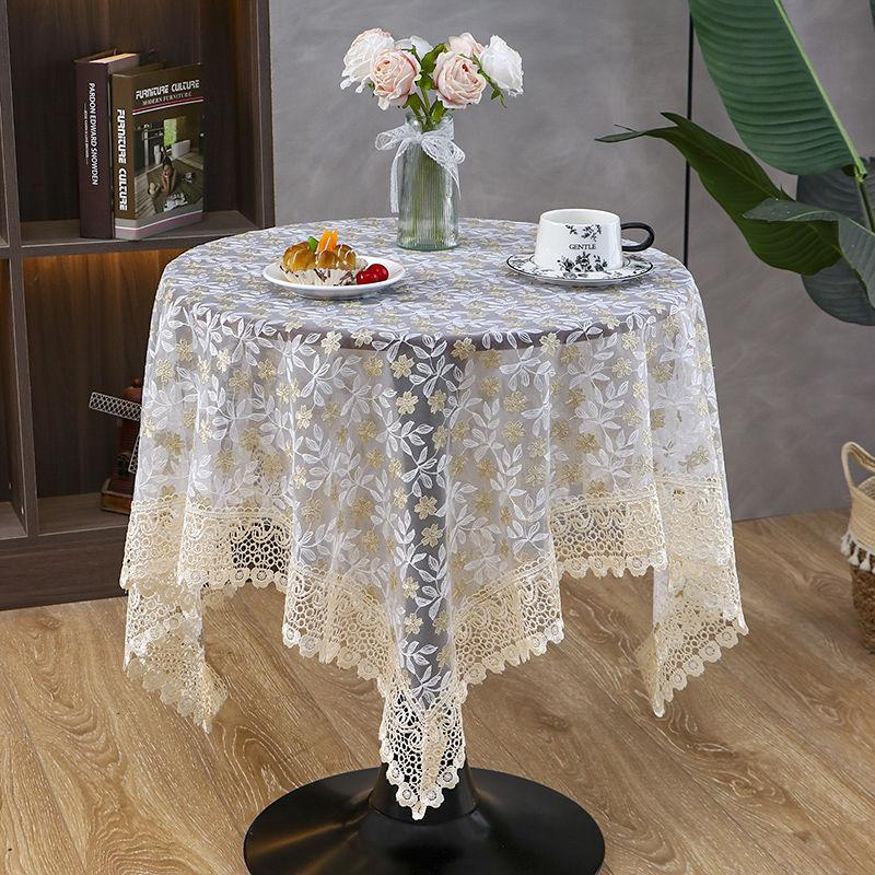 Elegante weiße Tischdecke aus Spitze im französischen Stil mit Blumenmuster - Polyester, rechteckig, handgefertigtes Webdesign für romantische Tischdekoration, Hochzeit
