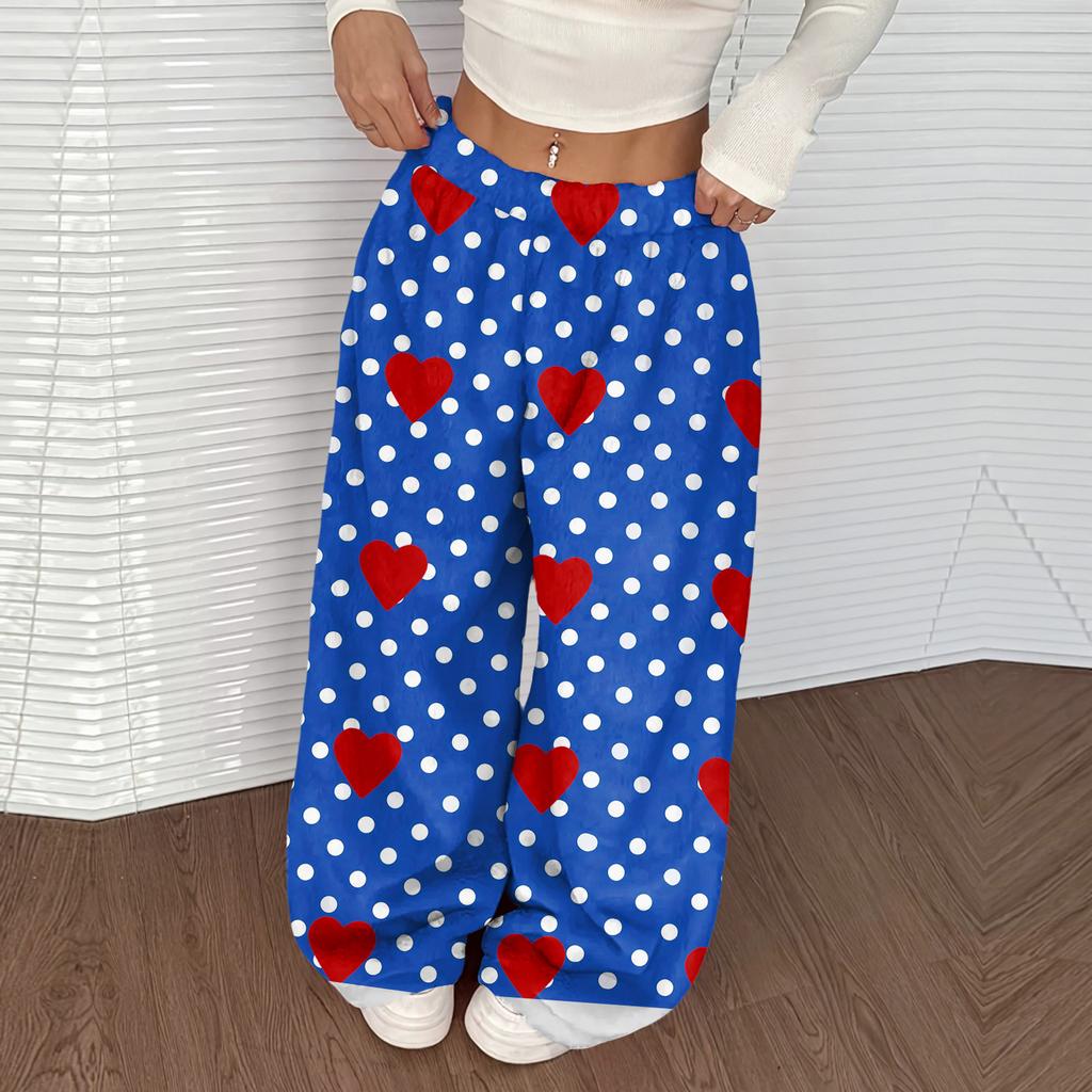 Women's Casual And Fashionable Printed Elastic Waist Loose Wide Leg Pants