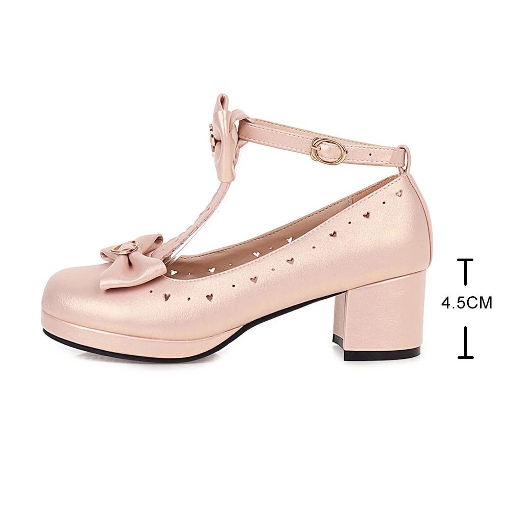 Fashion 2025 Spring Autumn Women Pumps Lolita Shoes Platform High Heels Black Red T-Belt Buckle Mary Jane Shoes Bow Ladies Party Shoes