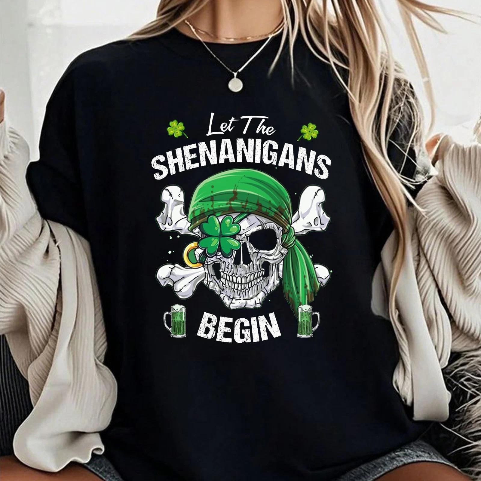

Let The Shenanigans Begin Tee, Funny Drinking Green Beer T-shirt Patrick s Day S