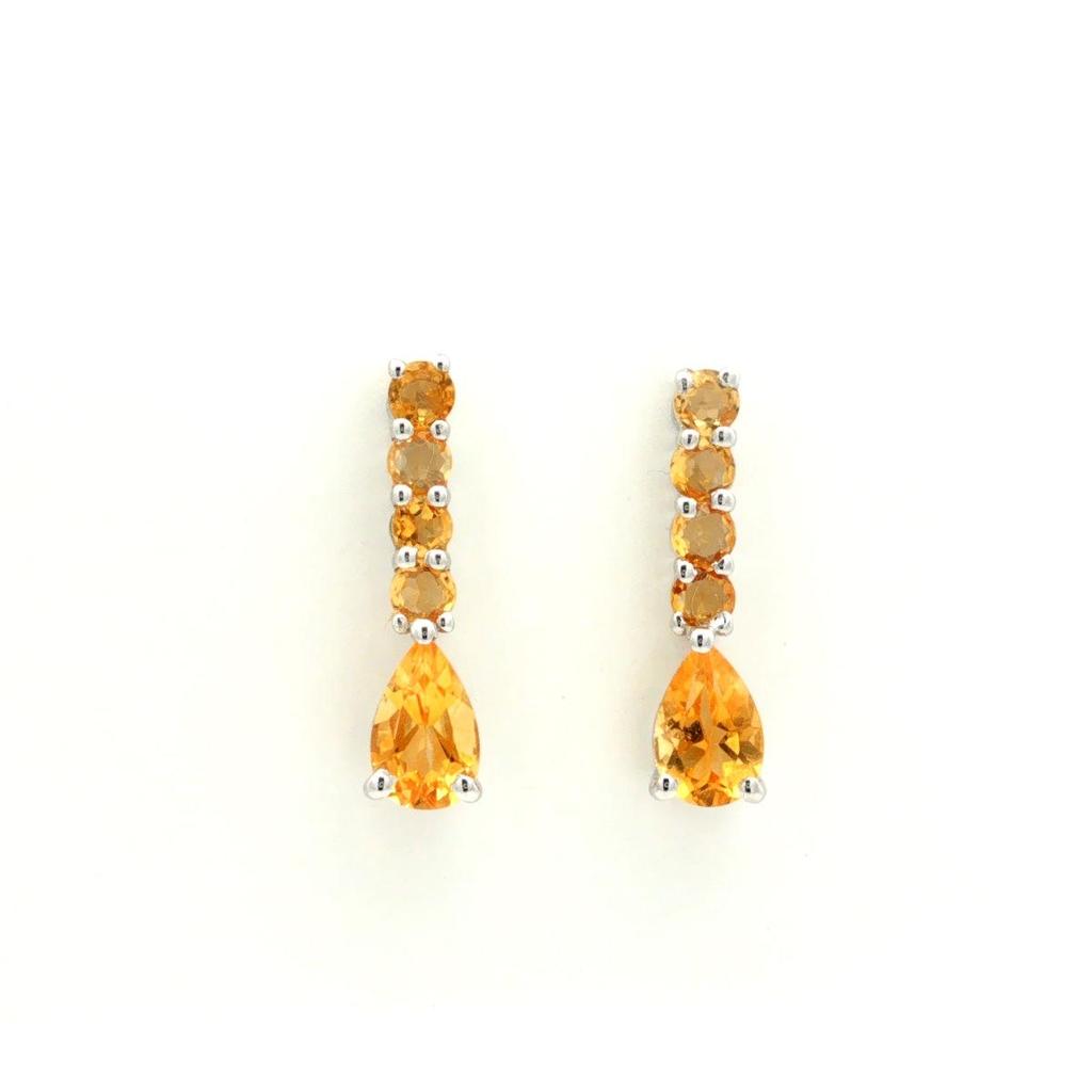 Citrine Pear & Round Stud Earrings 925 Sterling Silver Rhodium Plated Floral Gemstone Earrings Gift for Women